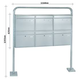 Rottner Briefkastenanlage, mit 6 Briefkästen, ohne Ständer, H 635 x B 1160 x T 125 mm, Edelstahl