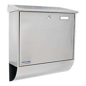 Rottner Expo Inox brievenbus, wandmontage, naamplaatje, postrol, cilinderslot, incl. 2 sleutels, roestvrij staal, B 385 x D 120 x H 410 mm