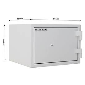 Rottner feuersicherer Wertschutzschrank Fire Safe 30, 18 l, S2, Feuerschutz bis 30 min, Doppelbartschloss, Stahl, lichtgrau