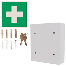 Rottner Medikamentenschrank MK1, Zylinderschloss, mit Aufkleber, B 315 x T 110 x H 360 mm, 12 Liter, Stahlblech, weiß