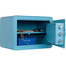 Rottner Möbeleinsatztresor Vintage, 16 Liter, Elektronikschloss mit Fingerprint, Stahl, H 250 x B 350 x T 250 mm, blau