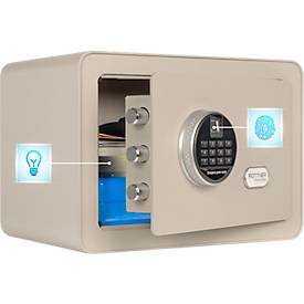 Rottner Möbeleinsatztresor Vintage, 16 Liter, Elektronikschloss mit Fingerprint, Stahl, H 250 x B 350 x T 250 mm, grau