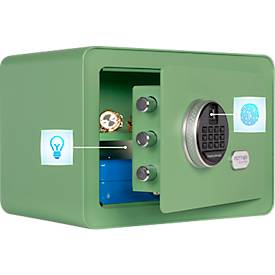 Rottner Möbeleinsatztresor Vintage, 16 Liter, Elektronikschloss mit Fingerprint, Stahl, H 250 x B 350 x T 250 mm, grün