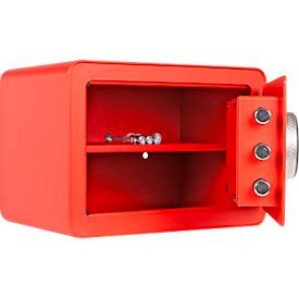 Rottner Möbeleinsatztresor Vintage, 16 Liter, Elektronikschloss mit Fingerprint, Stahl, H 250 x B 350 x T 250 mm, rot