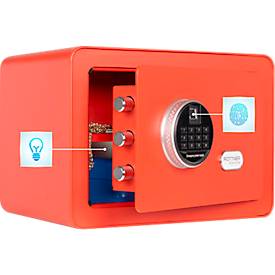 Rottner Möbeleinsatztresor Vintage, 16 Liter, Elektronikschloss mit Fingerprint, Stahl, H 250 x B 350 x T 250 mm, rot