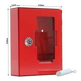 Rottner Notschlüsselkasten NSK 1, Zylinderschloss, mit Klöppel, für 1 Schlüssel, B 120 x T 38 x H 150 mm, Stahl, rot