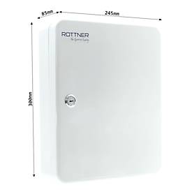 Rottner Schlüsselkassette SK 40, Zylinderschloss, für 40 Schlüssel, B 245 x T 85 x H 300 mm, Stahl, lichtgrau