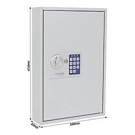 Rottner Schlüsselschrank S 64, mit Elektronikschloss, für 64 Schlüssel, B 300 x T 80 x H 450 mm, lichtgrau