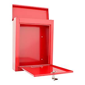 Rottner Wandbriefkasten Brighton, Zylinderschloss, Sichtfenster & Namensschild, B 310 x T 135 x H 400 mm, Stahl, rot