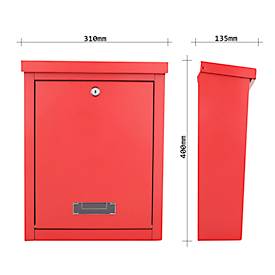 Rottner Wandbriefkasten Brighton, Zylinderschloss, Sichtfenster & Namensschild, B 310 x T 135 x H 400 mm, Stahl, rot