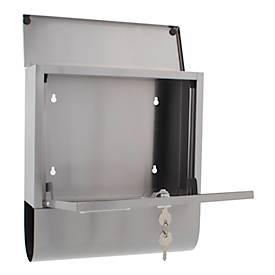 Rottner Wandbriefkasten Costa Inox, Zeitungsfach, Zylinderschloss, Sichtfenster & Namensschild, B 335 x T 100 x H 305 mm, Edelstahl