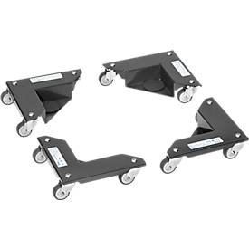 Rouleur d'angle Fetra, 4 éléments, charge max. 150 kg chacun, avec roulettes pivotantes &amp; valise, gris anthracite