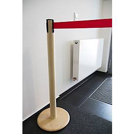 RS GUIDESYSTEMS Absperrpfosten GLA Eco-28, Holzbasis, Gurtauszug 2300 mm, Gurtbreite 50 mm, esche, Gurtfarbe rot