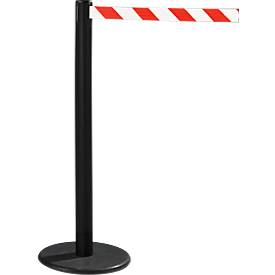 RS-GUIDESYSTEMS® Gurtpfosten GLA 28, inkl. Bodenteller Ø 330 mm & Gurtkassette 2,3 m Auszug, 1 Stück, Gurt rot/weiß