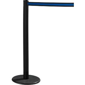 RS-GUIDESYSTEMS® Gurtpfosten GLA 28, inkl. Bodenteller Ø 330 mm & Gurtkassette 2,3 m Auszug, 1 Stück, Gurt schwarz/blau