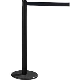 RS-GUIDESYSTEMS® Gurtpfosten GLA 28, inkl. Bodenteller Ø 330 mm & Gurtkassette 2,3 m Auszug, 1 Stück, Gurt schwarz