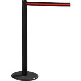 RS-GUIDESYSTEMS® Gurtpfosten GLA 28, inkl. Bodenteller Ø 330 mm & Gurtkassette 2,3 m Auszug, 1 Stück, Gurt schwarz/rot