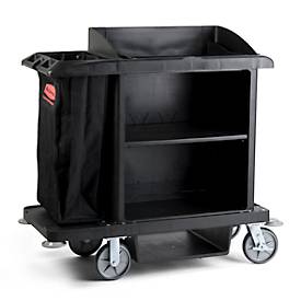 Rubbermaid® Hotel Trolley, Medium, armoire avec étagère réglable, porte-aspirateur, porte-sac et crochets, roulettes fixes.