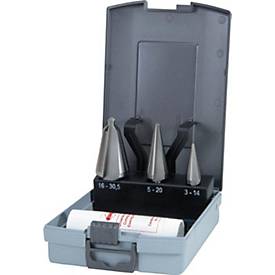 RUKO Blechschälbohrersatz HSS, 3-14/5-20/16-30,5 mm, 4-tlg., inkl. Schneidpaste, ABS-Kunststoffkassette