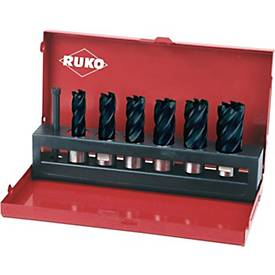 RUKO Kernbohrersatz 7tlg, Ø 12-22 mm, HSS TiAlN-beschichtet, Weldonschaft 19 mm, Bohrtiefe 30 mm