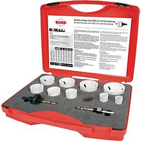 RUKO Lochsägensatz 11-tlg., Ø 19-64 mm, Schnitttiefe 38 mm, HSSE-Co8-Bi-Metall, für Sanitär, Kunststoffkoffer