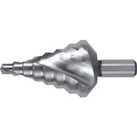 RUKO Stufenbohrer, Ø 6-32 mm, HSS Spiralnut Z.2, Spitzenwinkel 118°, L 75 mm, Schaft mit 3 Spannflächen
