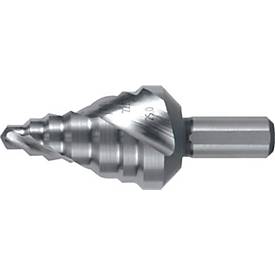 RUKO Stufenbohrer, Bohrbereich 6-25 mm, HSS, Spiralnut Z.2, 7 Stufen, Spitzenwinkel 118°, Schaft mit 3 Spannflächen