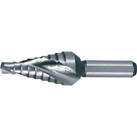 RUKO Stufenbohrer HSS, Ø 4-12 mm, Spiralnut, L 48 mm, 2 Schneiden, Kreuzanschliff, Schaltschrankbau