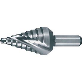 RUKO Stufenbohrer HSS, Ø 4-20 mm, Spiralnut, L 58 mm, Kreuzanschliff, Spitzenwinkel 118°, für Schaltschrankbau