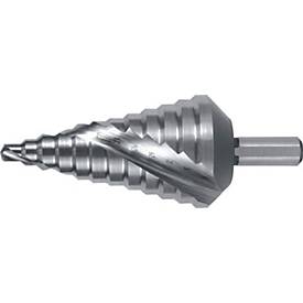 RUKO Stufenbohrer HSS, Bohrbereich 6-38 mm, Spiralnut, 2 Schneiden, Spitzenwinkel 118°, Schaft mit 3 Spannflächen