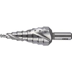 RUKO Stufenbohrer HSS-Co5, Ø 4-20 mm, Spiralnut Z.2, Spitzenwinkel 118°, Stufen 9, L 75 mm