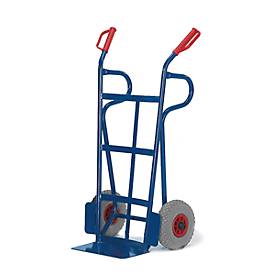 Sackkarre mit gewölbter Rückwand und Auflage + Stützholme, Tragkraft 250 kg, Vollgummi-Bereifung