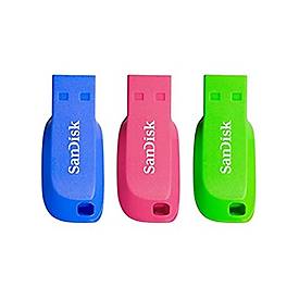 SanDisk Cruzer Blade - USB-Flash-Laufwerk - 16 GB - USB 2.0 - Blau, grün, pink (Packung mit 3)