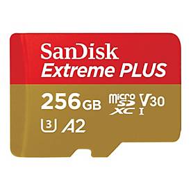 SanDisk Extreme PLUS - Flash-Speicherkarte (microSDXC-an-SD-Adapter inbegriffen) - 256 GB - A2 / Video Class V30 / UHS-I