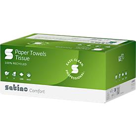 Satino Falthandtücher Comfort, 2-lagig, V-Falzung, mit Prägung, L 230 x B 250 mm, 100 % Recycling-Papier, hochweiß, 3200 Blatt