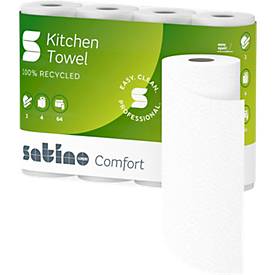 Satino Küchenrollen Comfort, 2-lagig, mit Prägung, L 14 m x B 220 mm, 100 % Recycling-Papier, hochweiß, 4 x 64 Blatt