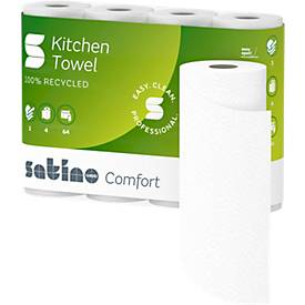 Satino Küchenrollen Comfort, 3-lagig, mit Prägung, L 14 m x B 220 mm, 100 % Recycling-Papier, hochweiß, 4 x 64 Blatt