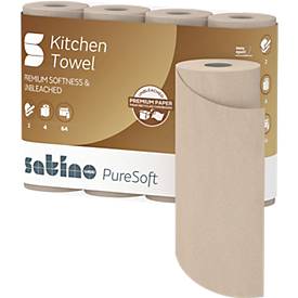 Satino Küchenrollen PureSoft, 2-lagig, mit Prägung, L 14 m x B 220 mm, 100 % Recycling-Karton, soft beige, 4 x 64 Blatt