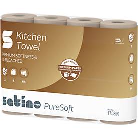 Satino Küchenrollen PureSoft, 3-lagig, mit Prägung, L 14 m x B 220 mm, 100 % Recycling-Karton, soft beige, 4 x 64 Blatt