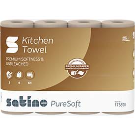 Satino Küchenrollen PureSoft, 3-lagig, mit Prägung, L 14 m x B 220 mm, 100 % Recycling-Karton, soft beige, 4 x 64 Blatt