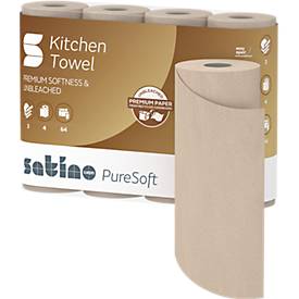 Satino Küchenrollen PureSoft, 3-lagig, mit Prägung, L 14 m x B 220 mm, 100 % Recycling-Karton, soft beige, 4 x 64 Blatt