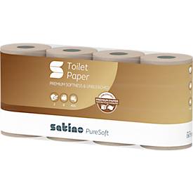 Satino Toilettenpapier PureSoft, 2-lagig, mit Prägung, L 44 m x B 94 mm, 100 % Recycling-Karton, soft beige, 8 x 400 Blatt