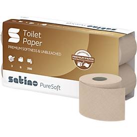 Satino Toilettenpapier PureSoft, 3-lagig, mit Prägung, L 27,5 m x B 94 mm, 100 % Recycling-Karton, soft beige, 8 x 250 Blatt