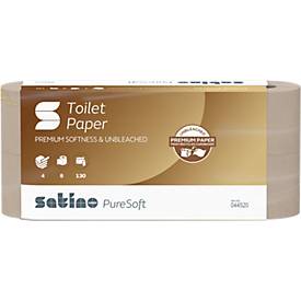 Satino Toilettenpapier PureSoft, 4-lagig, mit Prägung, L 18 m x B 94 mm, 100 % Recycling-Karton, soft beige, 8 x 130 Blatt