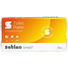 Satino Toilettenpapier Smart, 3-lagig, mit Prägung, L 27,5 m x B 94 mm, Recycling-Papier, hochweiß, 8 x 250 Blatt