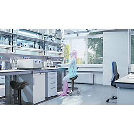 Sattelhocker bimos 9473L, mit Rollen, 3D-Sitzmechanik, höhenverstellbar, bis 120 kg, Stahl & Kunstleder, desinfektionsmittelbeständig, schwarz