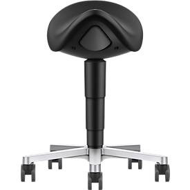 Sattelhocker bimos 9473L, mit Rollen, 3D-Sitzmechanik, höhenverstellbar, bis 120 kg, Stahl & Kunstleder, desinfektionsmittelbeständig, schwarz
