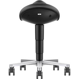 Sattelhocker bimos 9473L, mit Rollen, 3D-Sitzmechanik, höhenverstellbar, bis 120 kg, Stahl & Kunstleder, desinfektionsmittelbeständig, schwarz