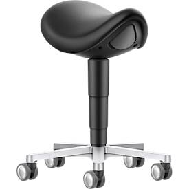 Sattelhocker bimos 9473L, mit Rollen, 3D-Sitzmechanik, höhenverstellbar, bis 120 kg, Stahl & Kunstleder, desinfektionsmittelbeständig, schwarz