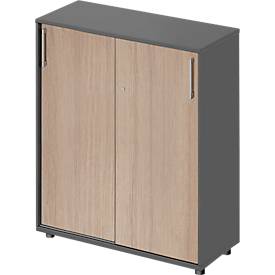 Schäfer Shop Armario con puertas correderas Genius TETRIS WOOD, 3 OH, A 1000 mm, altura incl. deslizantes, grafito/roble